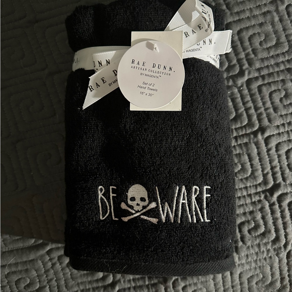 Set of 2 Rae Dunn BEWARE hand towels